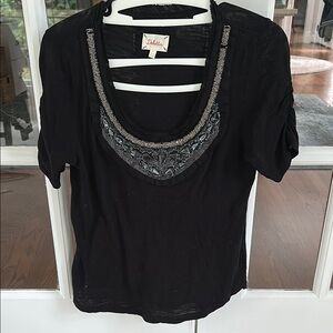 Deletta Black Sequin Short Sleeve Blouse🌿